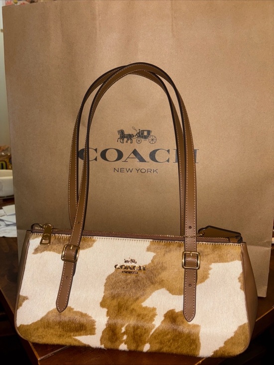 Coach Handbags - Coach Brown & Cream Cowhide Shoulder Bag with Leather Straps